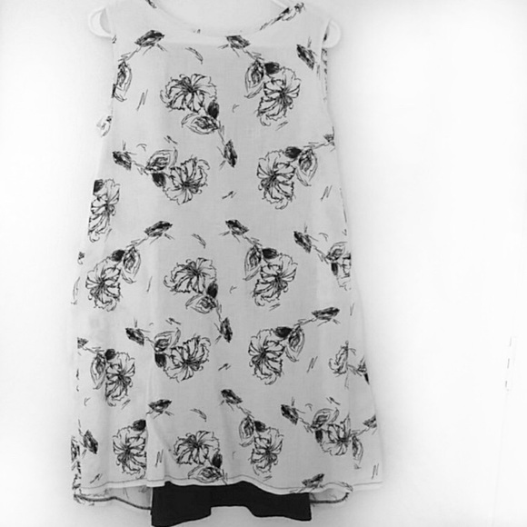 Review. 100% Linen Dresses & Skirts - SALE Women Linen Floral High Low Midi Dress Loose Fit Black and White. Size L.